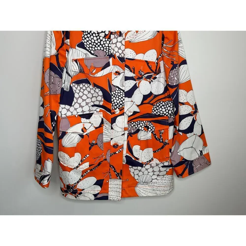 J. Crew Floral Long Sleeve Button Front Shirt Jacket White Orange Women's Size 6